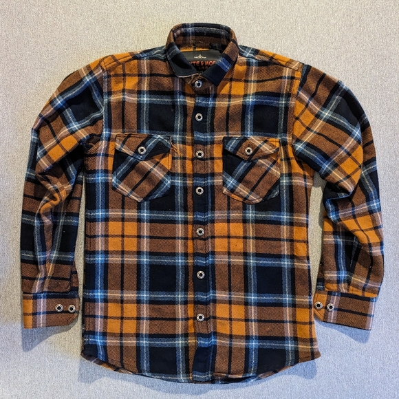 Whyte & More flannel orange button up long sleeve men's med - Picture 1 of 8